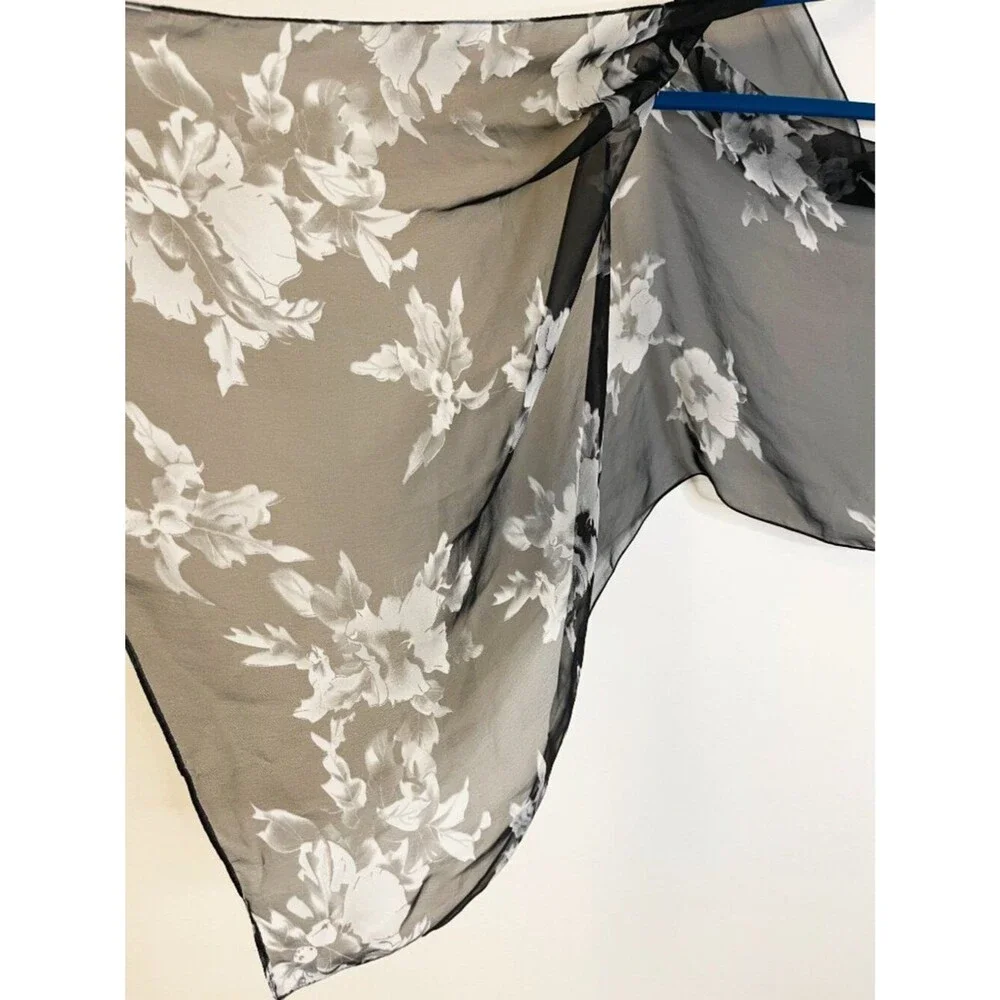 Black Sheer Floral Chiffon Scarf Wrap Shawl Romantic Goth Whimsigoth